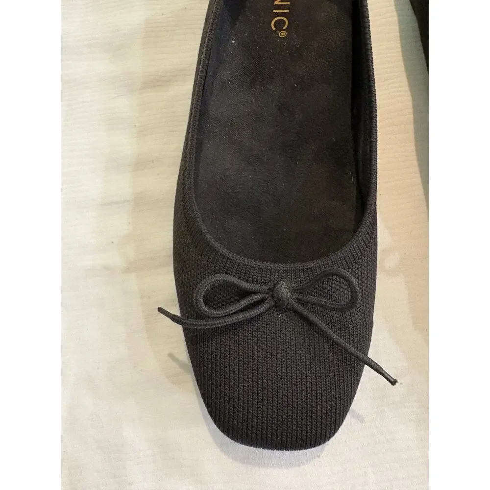 Vionic Klara Knit Black Ballerina Skimmer Flats Bow Women's 6 Comfort Orthotic